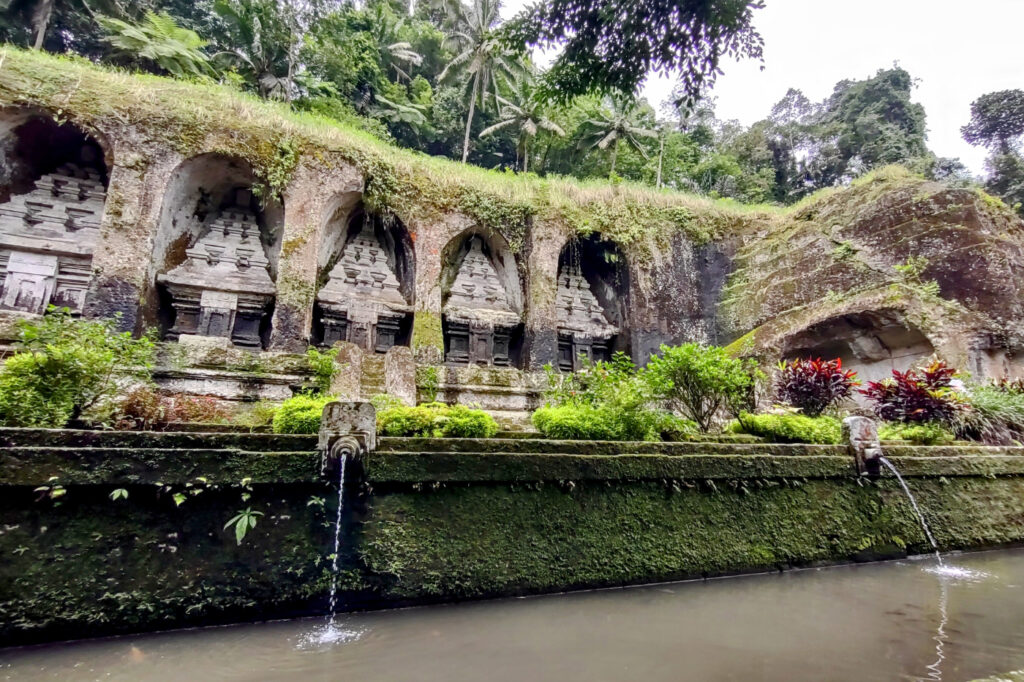 Ancient rock carvings at Gunung Kawi Bali With kids