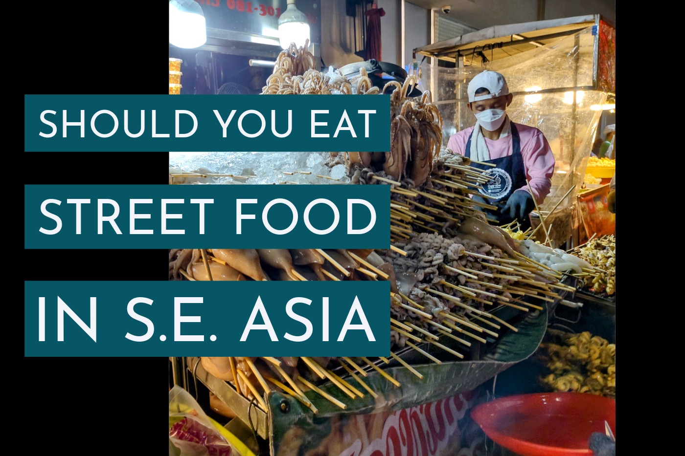 Street food stall in Southeast Asia, text reads "Should You Eat Street Food in S E Asia